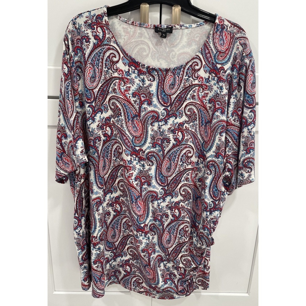 Talbots 3X Shirt Top Blouse Paisley‎ S/S Stretch Multi Colored Womens SI62